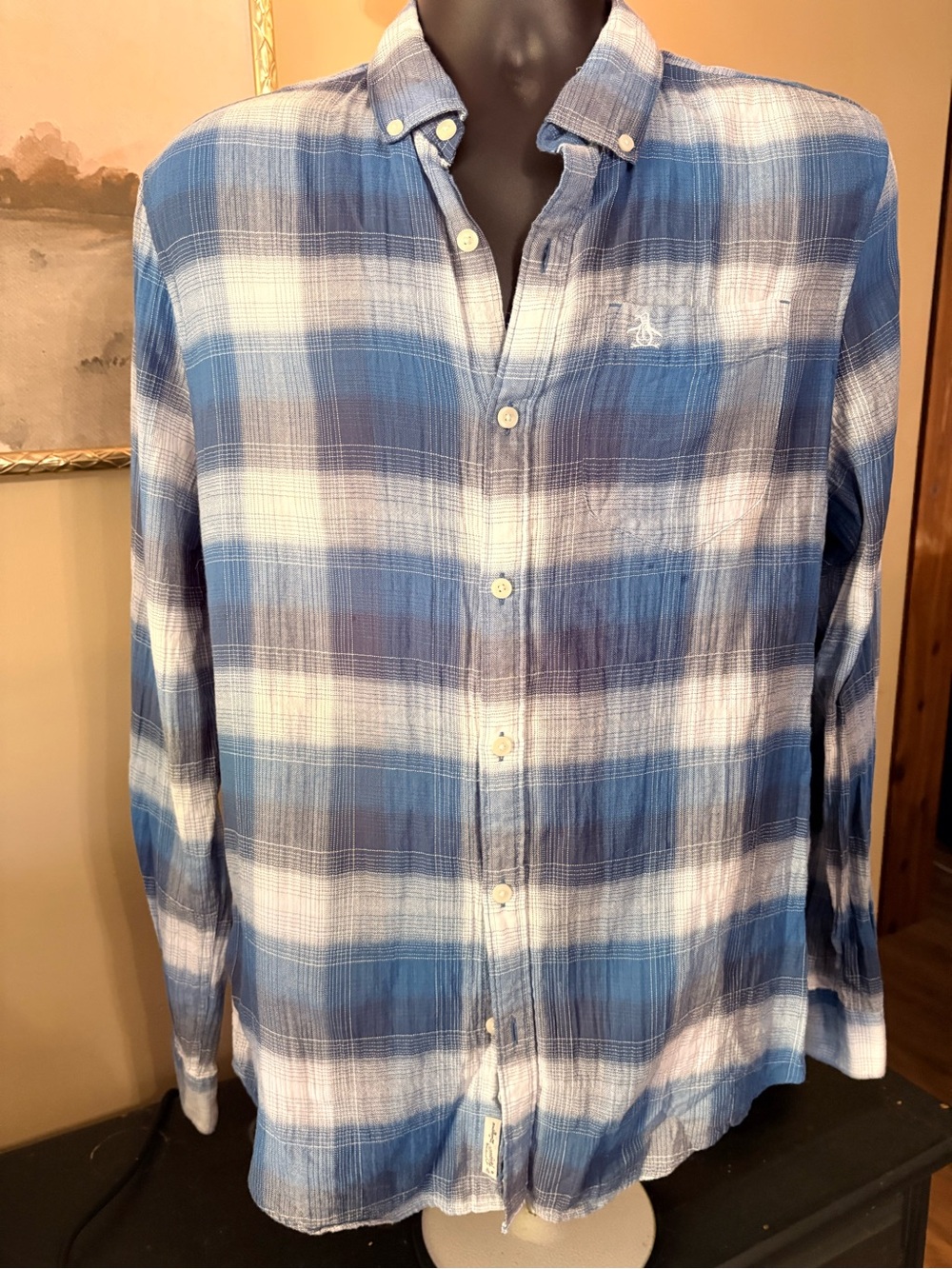 Original Penguin Blue and White Plaid Button-Down Shirt